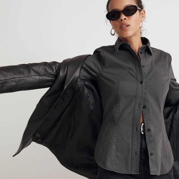 nwt madewell darted button up shirt in (re)generative chino in pavement, size 4 - Picture 2 of 7